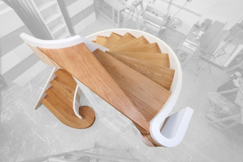 Spiral staircase in joinery workshop